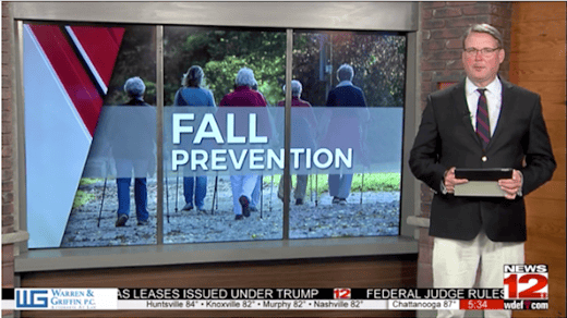 TV anchor presenting on fall prevention